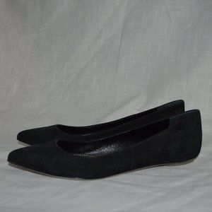 New $635 Sz 37.5 7 Sergio Rossi Black Suede Pointed Toe Ballet Flats